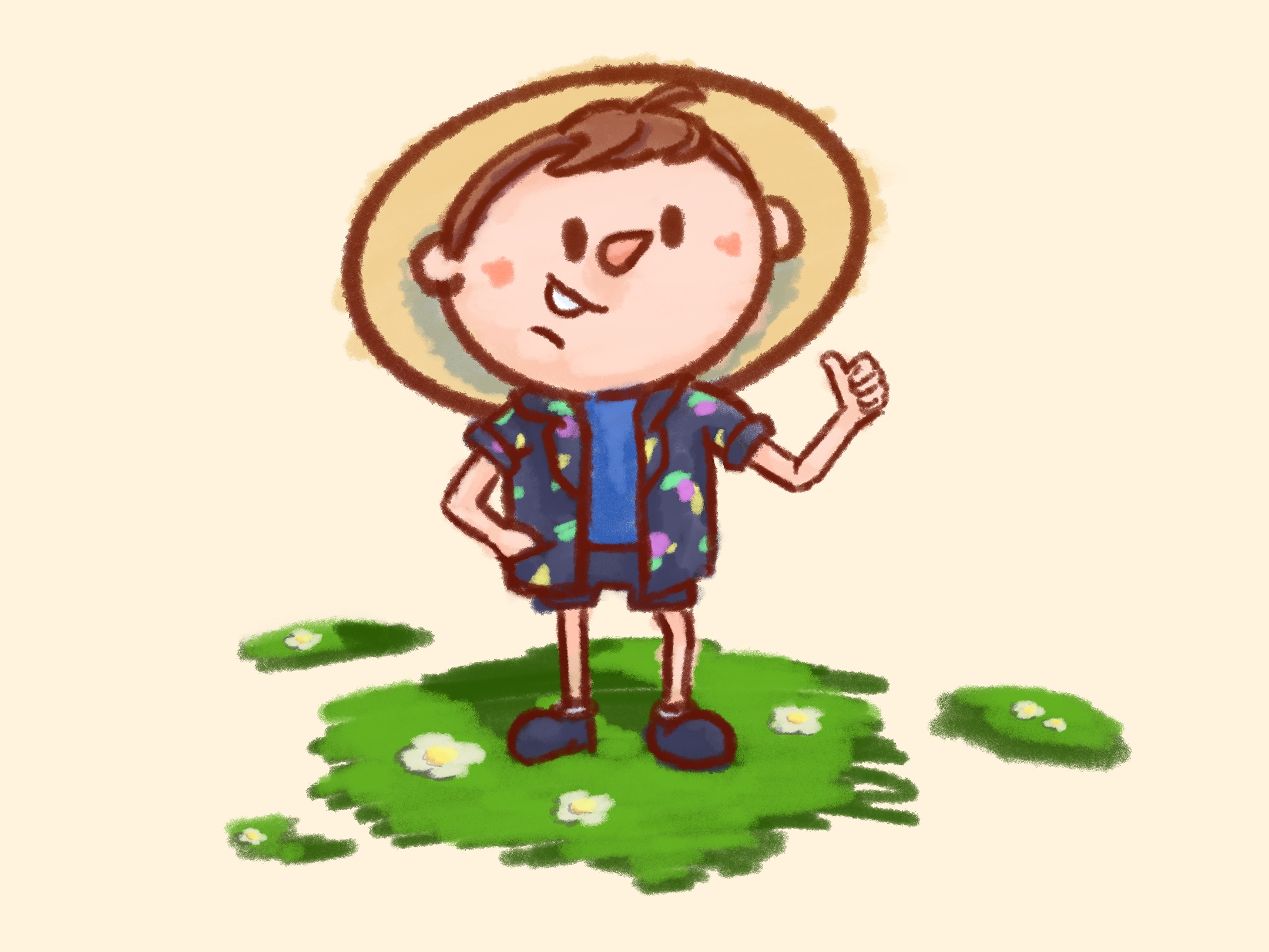 crayon style drawing of little avatar with thumbs up