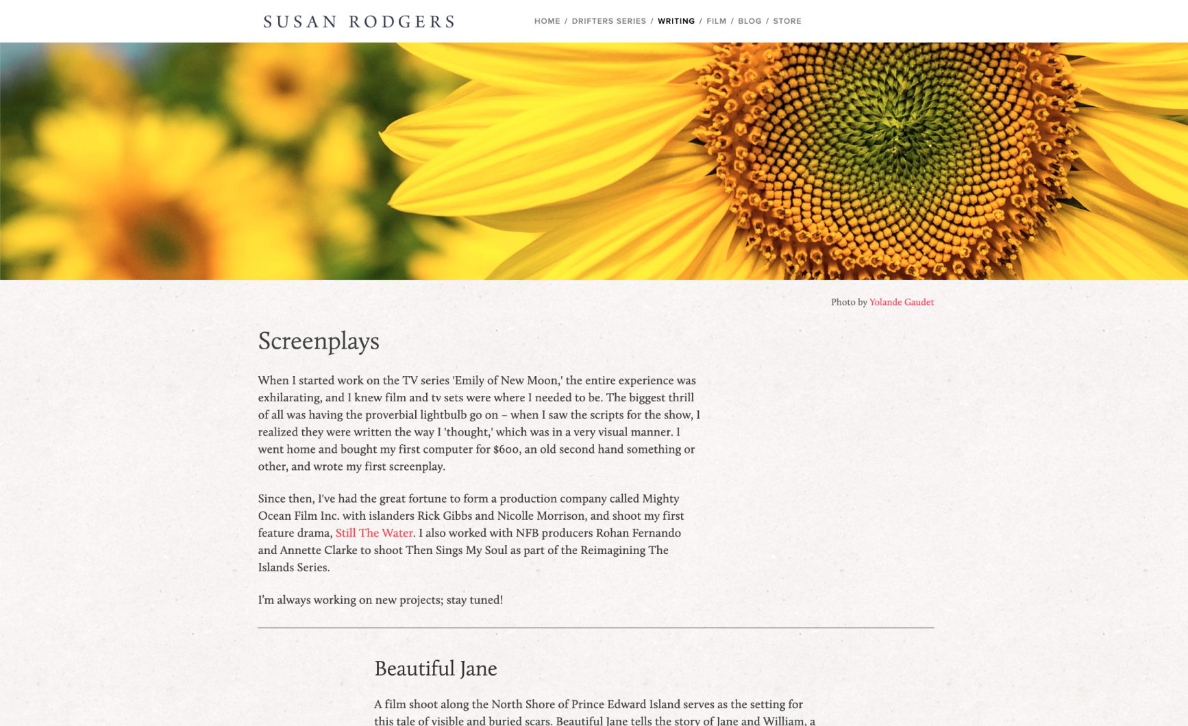 old site's screenplay page which lacks clear hierarchy and information